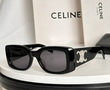 New Celine CL40282U Silver Triomphe Black/Gray Lens Rectangle Women Sunglasses