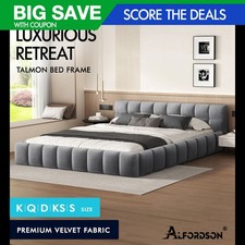 ALFORDSON Bed Frame Queen Double King Single Size Tufted Headboard Grey Velvet