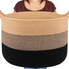 Maliton Large Woven Blanket Basket, 22" X 22" X 14" Storage Baskets for Organ...