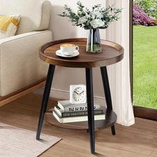 Small Round Side Table, 2-Tier Mid Century Modern Side Table, Round End Table...