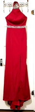FLASH SALE Milano Formals SPARKLE LONG Choker BEADED Dress 2 XS Small RED Silver