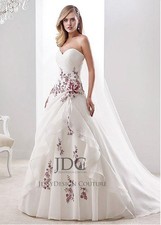 Wedding dress wedding dress ivory burgundy embroidery 32-60 lace up 3D rose lace up