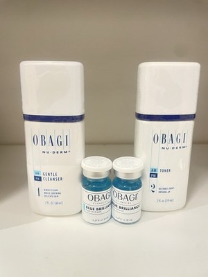 OBAGI NU-DERM GENTLE CLEANSER 2oz & TONER 2oz + X2 Obagi Blue Radiant Peel