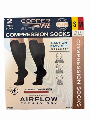 Cooper Fit Elite Compression Socks Black S/M Graduated Support New open Box