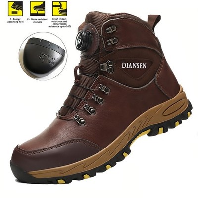 Rotary Button Work Boots for Man Steel Toe Waterproof Boots Indestructible Shoes