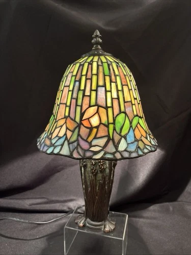 VTG Replica of Tiffany Art Nouveau antique Blue Lotus Stained Glass Lamp.
