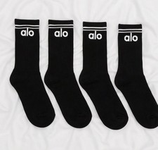 4 Pairs Crew Socks Black White Large Athletic...