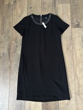 Madewell Black Shift Dress New With Tag - Sz XXS - Leather Trim Collar -