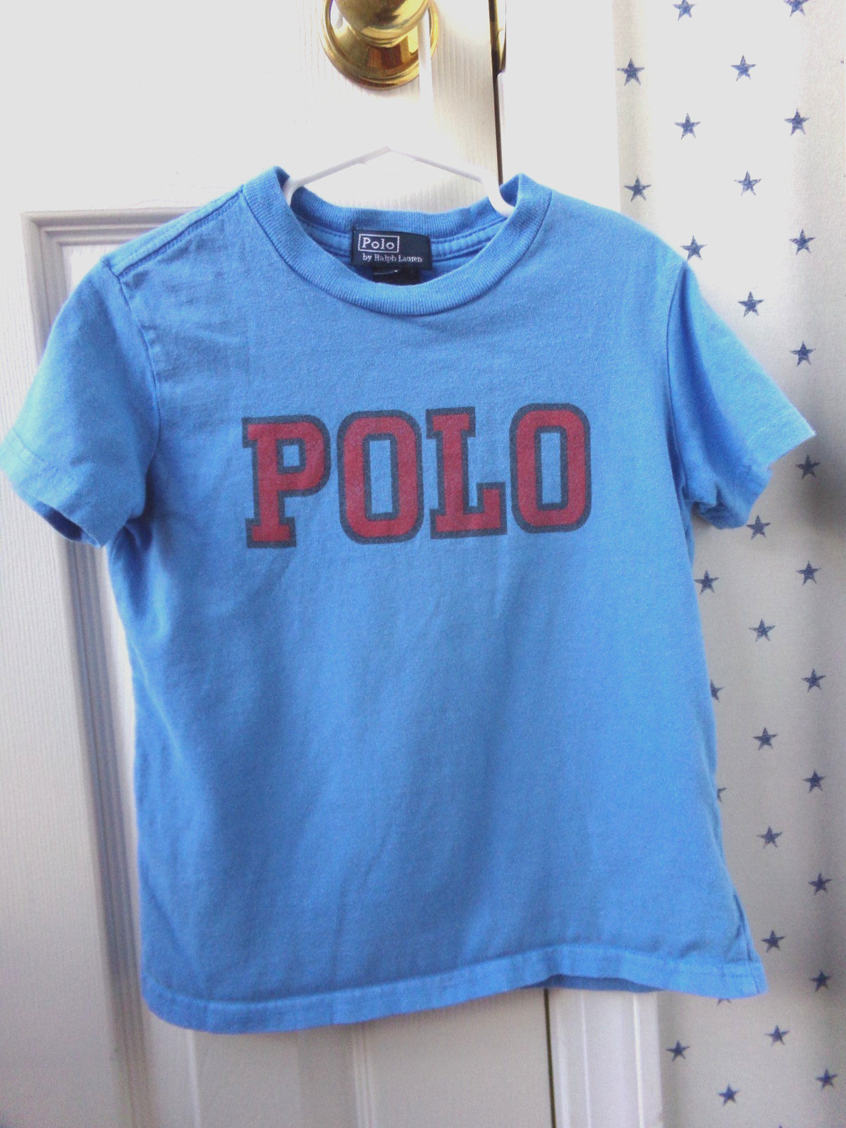 FLAW Boys Ralph Lauren Logo T-Shirt 4T Blue Red 100% Cotton POLO Size 4 Vtg $45