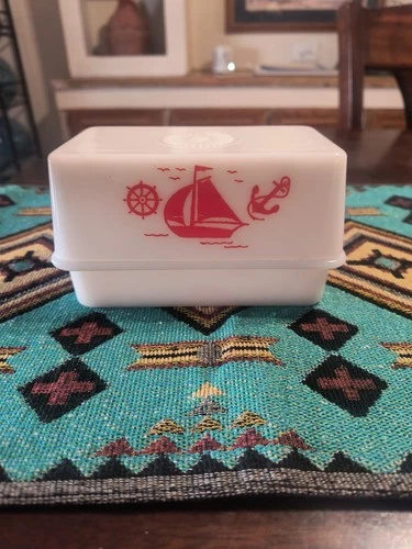 McKee Red Ship Sail Butter Dish with Lid Depression Glass antique