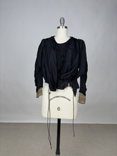 Antique Victorian 1890s Black Silk Blouse Bodice w/ Boning  Corseting As IS