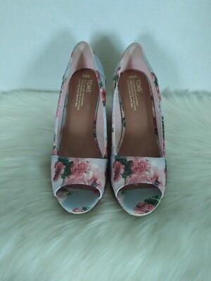 Toms Womens Espadrilles Wedge Heels Shoes Multicolor Floral Slip On  Peep Toe