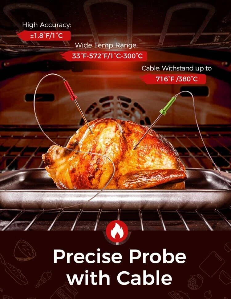 Meat Thermometer Digital Wireless Smoker Thermometer With 4 Colored Probes Bluet