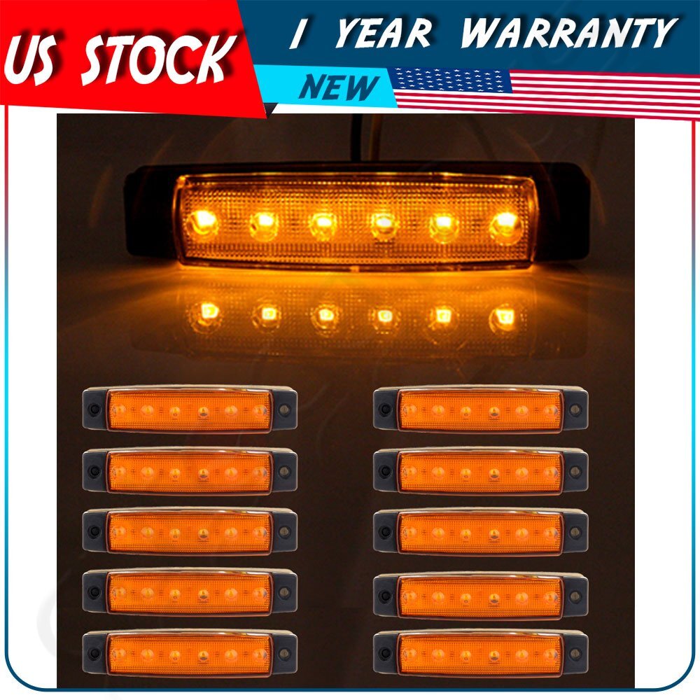 10X 6LED AMBER FLAT OBLONG TRUCK BUS TRAILER SIDE MARKER INDICATORS ...