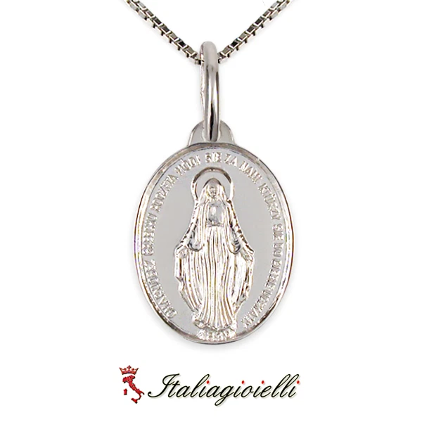 Collana Medaglia Madonna Miracolosa in Argento 925 Rodiato Oro Bianco - Immagine 3 di 4