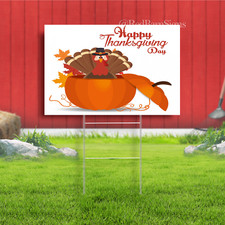 Happy thanksgiving day turkey hat pumpkin yard sign
