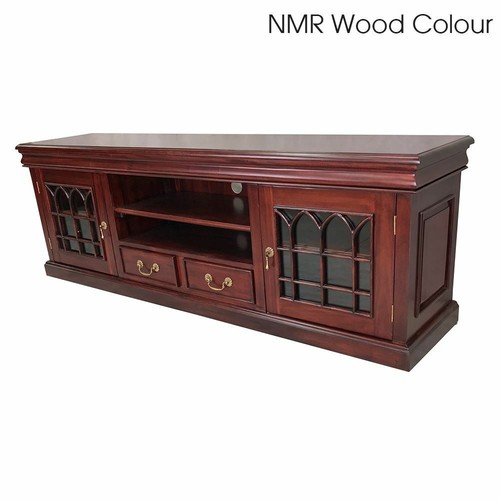 Solid Mahogany Wood 2 Door TV Cabinet With Drawers Antique Colonial Style - Picture 8 of 12