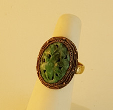 Vintage Chinese silver carved jade ring sz 4.5 adjustable floral flower