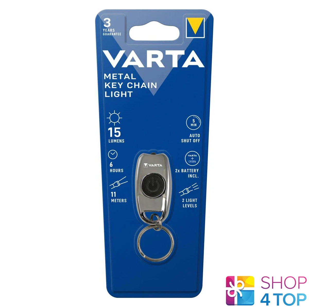 VARTA Metal Key Chain Light 16603 LED 15 Lm 2X CR2016 Includes