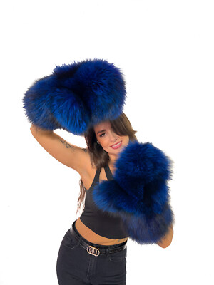 Blue Frost Fox Fur Mittens Saga Furs Deep Blue Color Full Fur Fits Most Hands