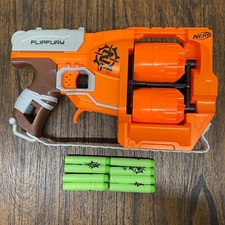 Nerf Zombie Strike A9603 Flipfury Blaster w/ 8 Darts TESTED  WORKING 