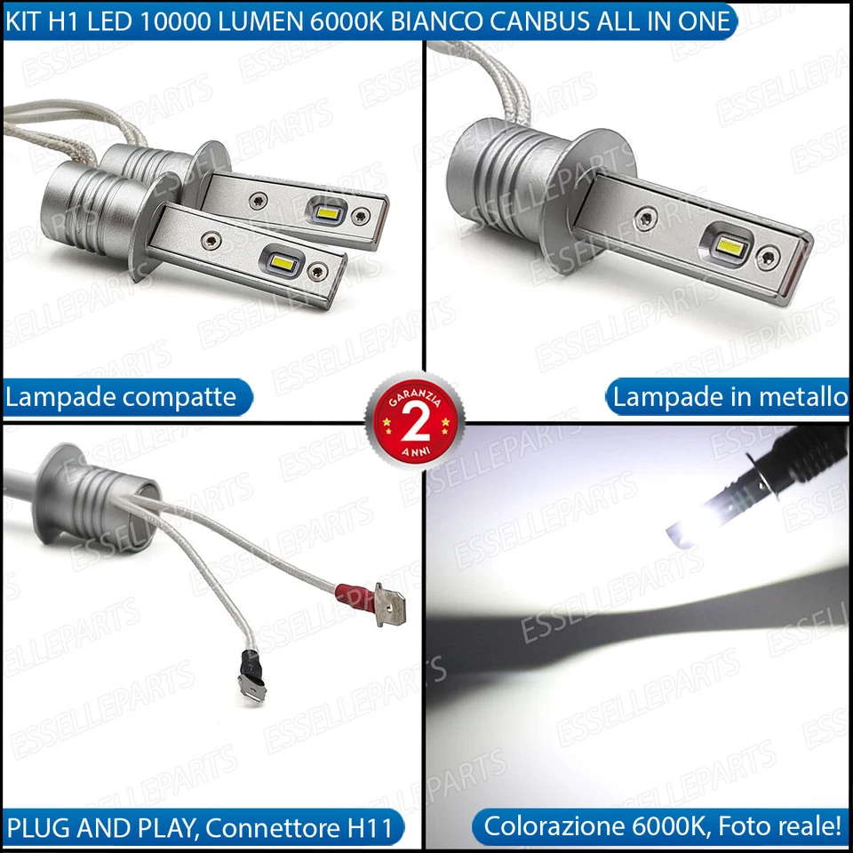 KIT LED RENAULT LAGUNA I LAMPADE H1 FENDINEBBIA CANBUS 6000K 10000 LUMEN - Immagine 2 di 4