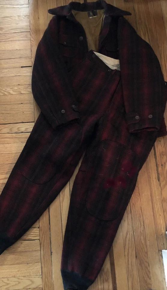 VTG 1940-1950s Woolrich Mens Red Plaid Hunting Suit Wool Jacket and Pants Sz 38 - Image 2 of 3