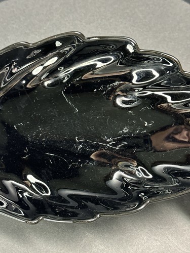 Pair Vintage Frankoma Pottery 226 Black Onyx Leaf Foilage Tray Trinket Dishes - Picture 17 of 24