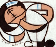 Sailor Kissing Nurse Painting 14" x 11" Nautical Wall Art Original Modern Decor