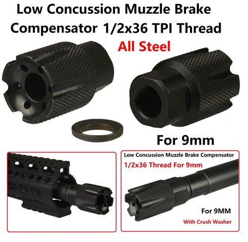 AR-9/9X19 Stainless Steel Muzzle Brake for 1/2x36 Pitch - 5 Ports