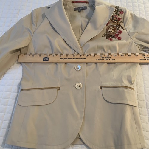 Ann Taylor Khaki Tan Three Button Blazer Cotton Blend Beaded Embroidered Women 2 - Picture 8 of 12