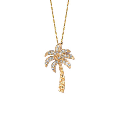 0,20 Karat natürlicher Diamant Palme Halskette Anhänger 14K Gelbgold 18'' Kette