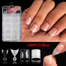 100PCS/Box French Nail Art Tips Short Half Cover Acrylic Fake Nails Extension↷