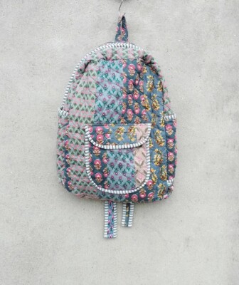 Neu Baumwolle Kariert Wattierung Grau Patchwork Rucksack Indian Laptop Bag Boho