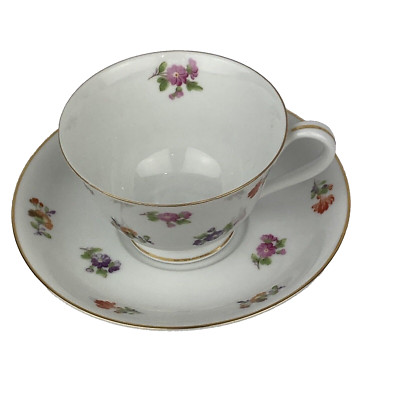 Vintage Noritake Occupied Japan Floral Footed Cup Saucer Set