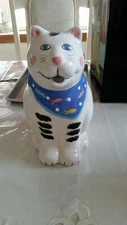 VINTAGE 1990 COCO DOWLEY CERAMIC CAT MILK/JUICE PITCHER WHITE W/ BLACK STRIPES 