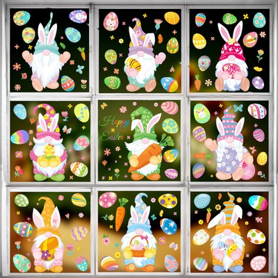 9sheets/set Easter Window Stickers Bunny Egg Easter Window Clings Decals Decor