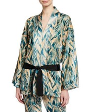 Forte Forte Printed Belted Velvet Jacket Blue Peach Xs / 0