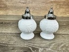 Vtg Imperial White Milk Glass Vineyard Grape Pattern Salt & Pepper Shakers