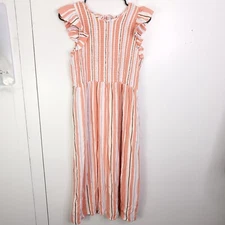 A New Day Dress Womens M Ruffle Sleeveless Midi Cottagecore Prairie Smocked