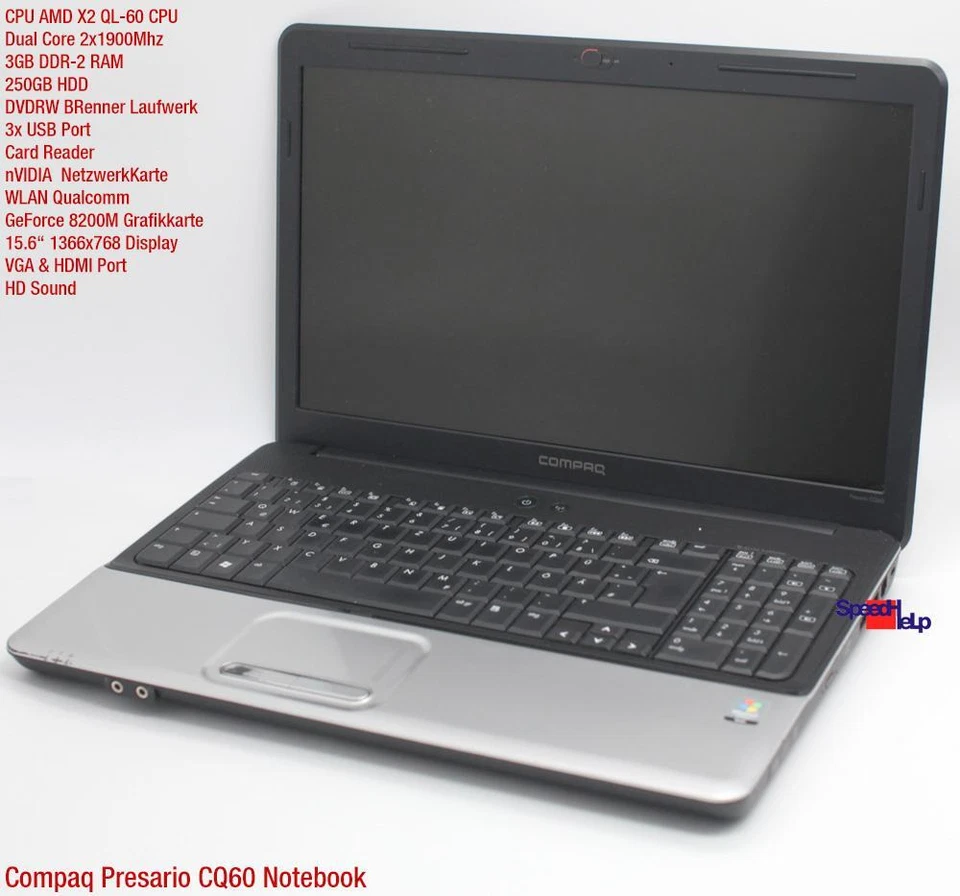 Compaq Presario CQ60 Dual Core 250GB 3GB Notebook Laptop Windows 7 GeForce 8200M - Image 2 of 4
