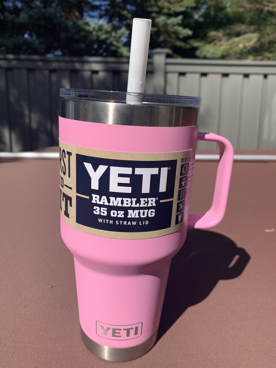 YETI 35 oz mug Power Pink STRAW LID Rambler Mug Cup Handle YETI 35 oz mug Power Pink STRAW LID Rambler Mug Cup Handle