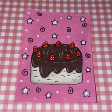 ACEO strawberry chocolate cake acrylic painting - Food, stars