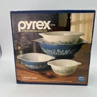 Vtg Pyrex Blue White Colonial Mist Mixing Bowls Set 441-444 NEW Sealed In Box