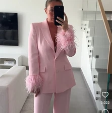 Zara Women Pink FEATHER CUFF BLAZER S M L XL NWT