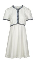 Sandro Paris Damen Kleid Tweed Weiß Mantelkleid A-Linie Gr 38 M Mini Luxus
