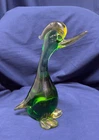 MID-CENTURY MARVEL: Signed Murano Style "Emerald & Amber" Duck Sculpture