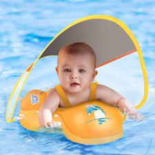 Baby Pool Float with Canopy UPF50 Sun Protection, no flip Over Inflatable Baby