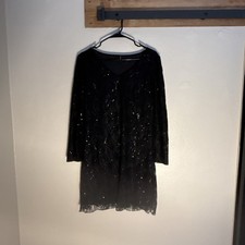 Cooan Sequin Dress Black Lace Women's Size Large 3/4 Sleeve Sparkle Elegant Fun