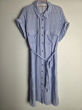 H&M Light Blue Striped Stripe Midi Shirt Dress Size Medium
